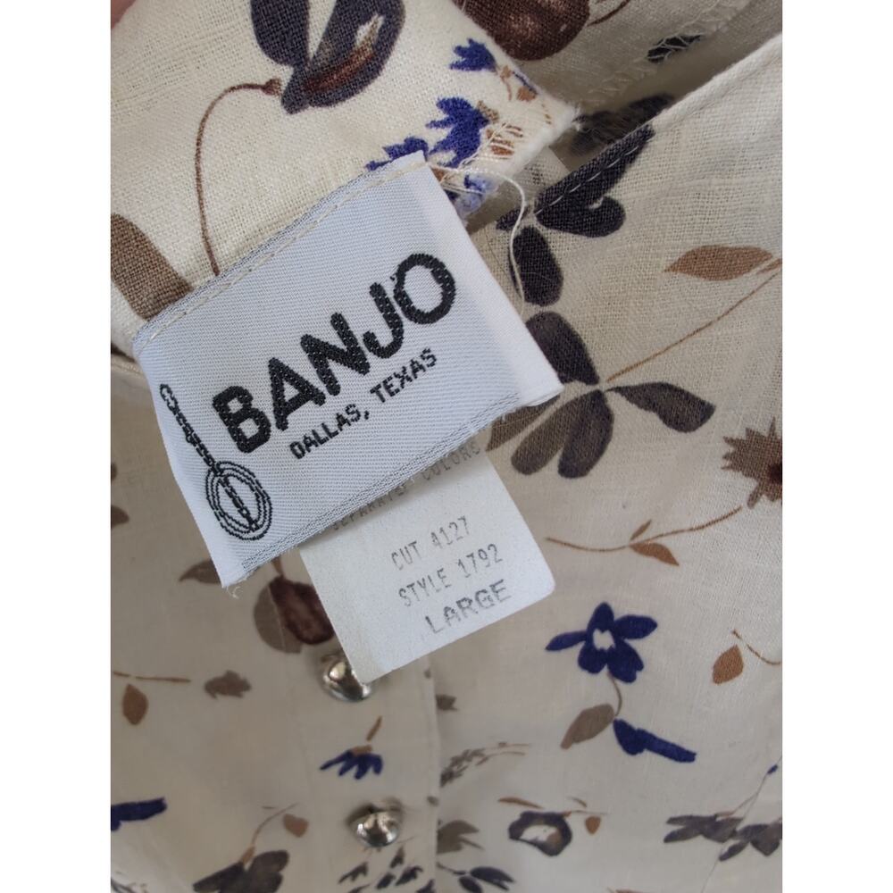 Vintage BANJO Dallas Floral Linen Cotton Cropped Vest Top Large 80s 90s - Picture 3 of 5
